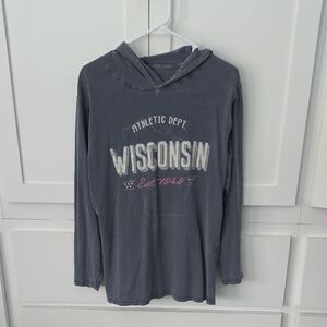 Wisconsin Casual Blue/gray Long Sleeve Tee With Hood
